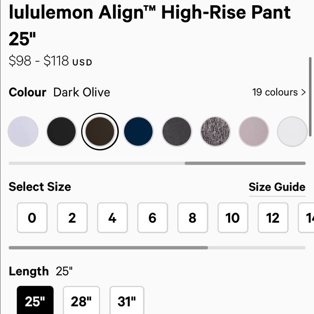 Lululemon align pant, high rise, 25” length, olive green. Like new - Picture 3 of 15